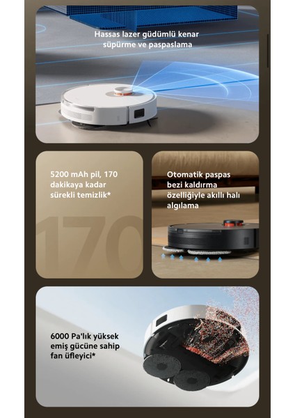 Yeni 6000PA Yüksek Emiş Güçlü Çift Döner Paspaslı Premium Robot Süpürge | Halı Tanıma & Mop Kaldırma | Kenar Temizleme Teknolojisi | Onerous Mutfak Tartısı
