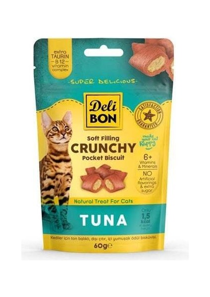 Chrunchy İçi Dolgulu Tuna Balıklı Kedi Ödül Bisküvisi 60 gr