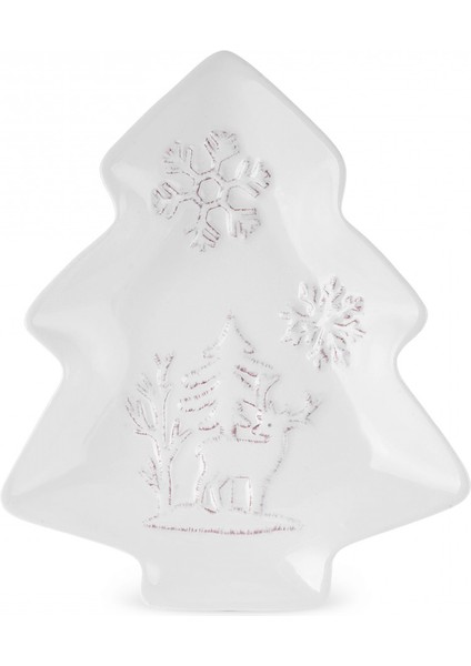 New Year Yılbaşı Snowy Servis Tabağı 18 cm Beyaz