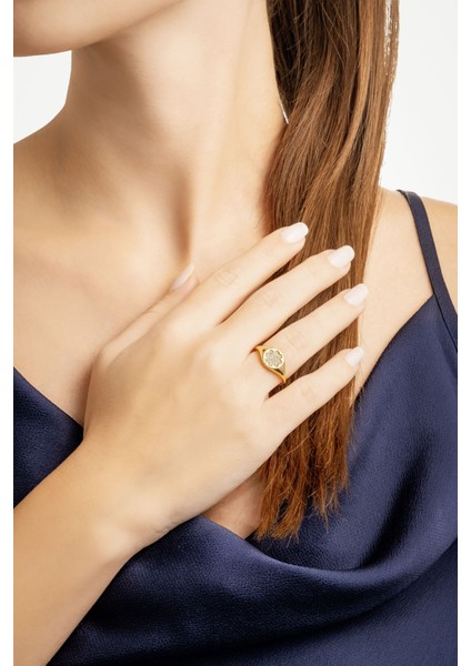 Yonca 18 Ayar Sarı Altın Kaplama Gümüş Minimal Yüzük fiyatları