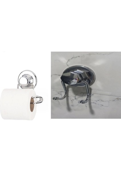 Hem Vakumlu Hem Vidalı Banyo Aksesuarı 2 Li Set Tuvalet Kağıtlığı + Havlu Askısı Krom