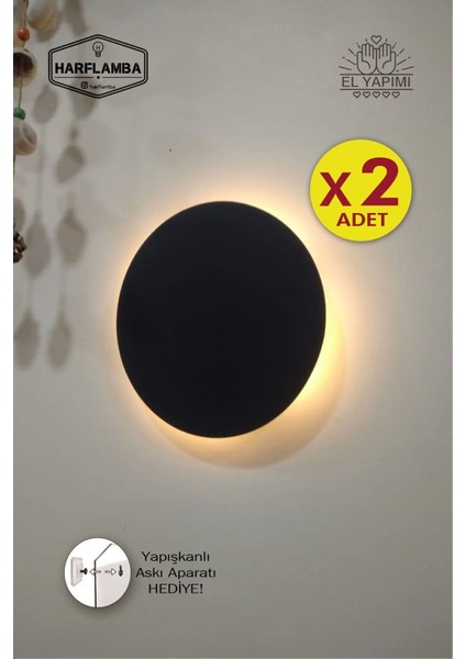 2 Adet Kablosuz Pilli Aplik, 20CM Çap Duvar Aydınlatması, Dekoratif Gece Lambası,