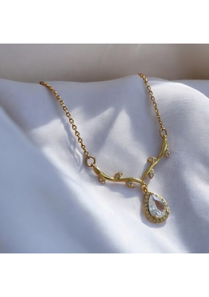 Gold Damla Taş Çelik Kolye