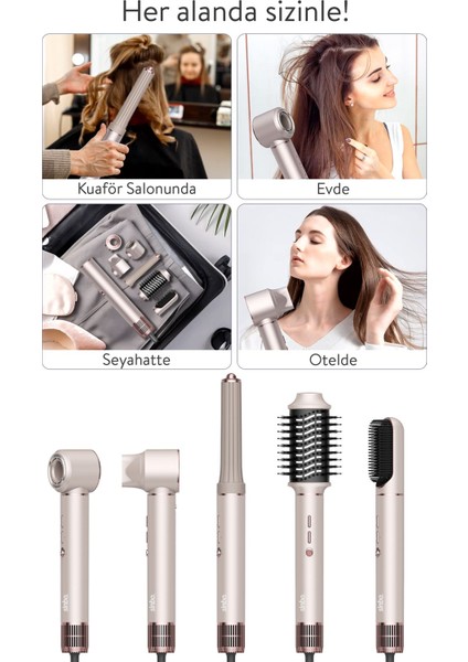 Pro Airwrap Compact Uzun Multi-Styler Hava Üfleme 5in1 Saç Şekillendirici Bldc Motor SHD-1729 Şampanya