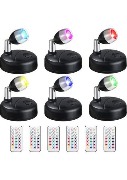 Uzaktan Kumandalı 6 Adet Rgb LED Spot Işığı, 13 Renkli Spot Işığı, Koridor Sanat Eseri Dolap Siyahı Için Pille Çalışan Vurgu Işıkları (Yurt Dışından)