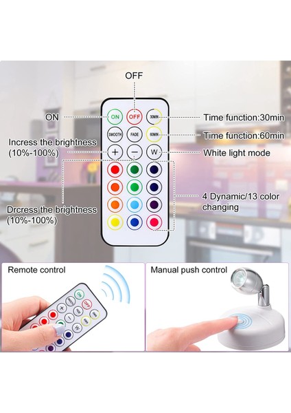 Uzaktan Kumandalı 6 Adet Rgb LED Spot Işığı, 13 Renkli Spot Işığı, Koridor Sanat Eseri Dolap Siyahı Için Pille Çalışan Vurgu Işıkları (Yurt Dışından) modelleri