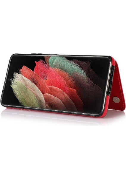 Kart ile Samsung Galaxy S21 Ultra Çift Manyetik Toka Için Cüzdan Kılıf (Yurt Dışından) modelleri