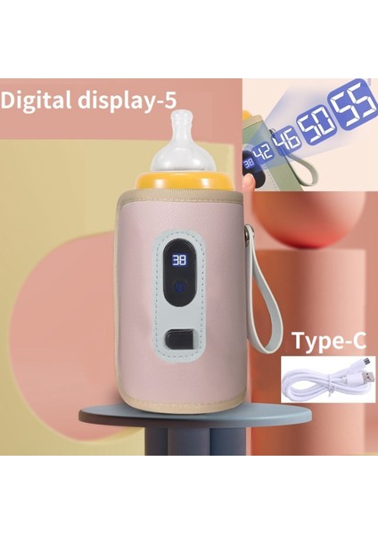 USB Süt Su Isıtıcı Seyahat Arabası Yalıtımlı Çanta Dijital Ekran Bebek Biberon Isıtıcı Açık Kış-Pembe (Yurt Dışından) indirimleri