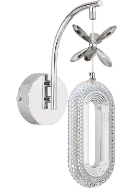 LED Alfa Tekli Gümüş Kristal Taşlı Aplik