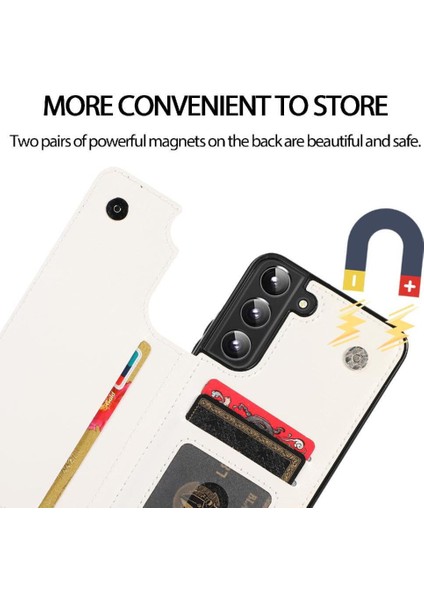 Kart ile Samsung Galaxy S22 Artı Çift Manyetik Toka Için Cüzdan Kılıf (Yurt Dışından)