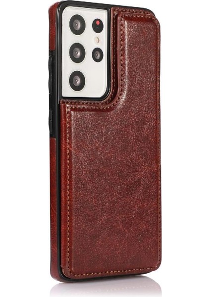 Kart ile Samsung Galaxy S21 Ultra Çift Manyetik Toka Için Cüzdan Kılıf (Yurt Dışından) modelleri