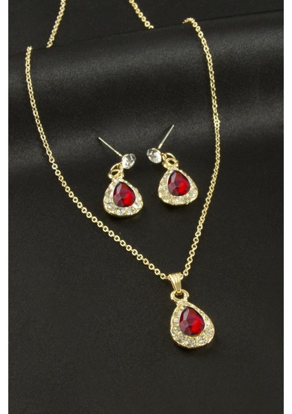 Damla Taşlı Set Kolye Küpe