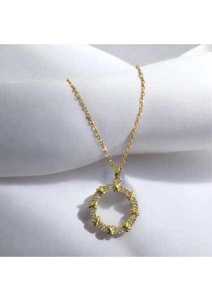 Gold Taşlı Xoxo Model Çelik Kolye