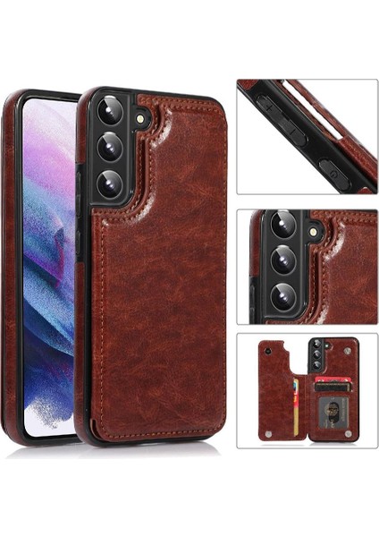 Kart ile Samsung Galaxy S22 Artı Çift Manyetik Toka Için Cüzdan Kılıf (Yurt Dışından)
