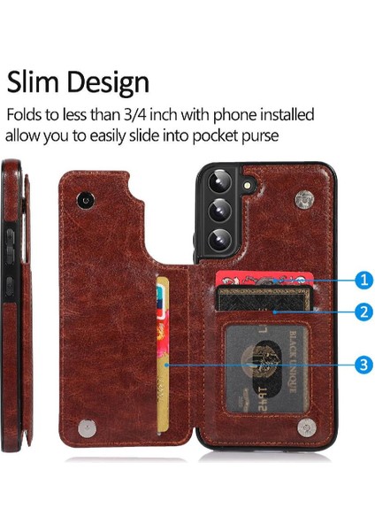 Kart ile Samsung Galaxy S22 Artı Çift Manyetik Toka Için Cüzdan Kılıf (Yurt Dışından)