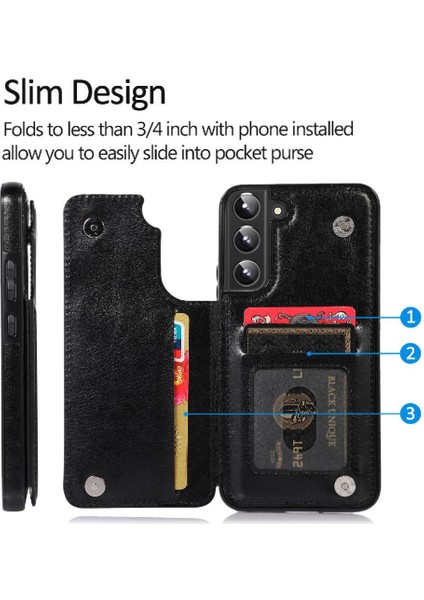 Kart ile Samsung Galaxy S22 Artı Çift Manyetik Toka Için Cüzdan Kılıf (Yurt Dışından)