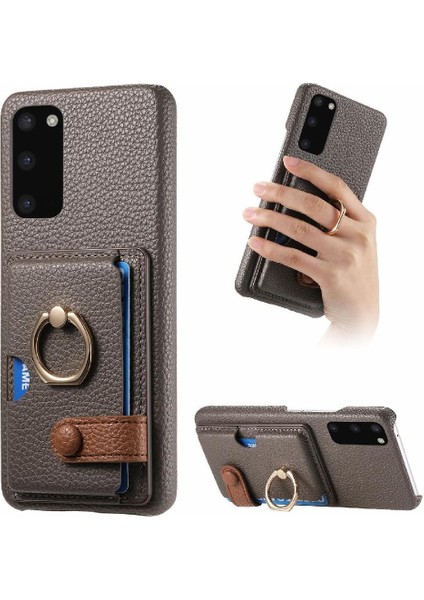 Samsung Galaxy S20 Halka Standı Kart Yuvaları Premium Dokulu Deri (Yurt Dışından)