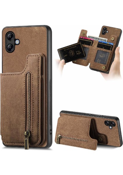 Samsung Galaxy A04E Için Kılıf Katlanabilir Arka Kapak Vintage Fermuar Cüzdan (Yurt Dışından)