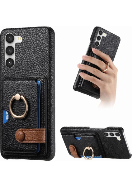 Samsung Galaxy S23 Artı Premium Dokulu Deri Kart Yuvaları Halka (Yurt Dışından)
