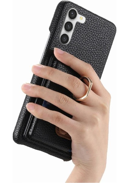 Samsung Galaxy S23 Artı Premium Dokulu Deri Kart Yuvaları Halka (Yurt Dışından)