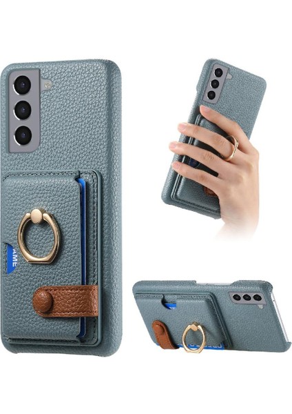 Samsung Galaxy S21 Kart Yuvaları Halka Standı Premium Dokulu Deri (Yurt Dışından)