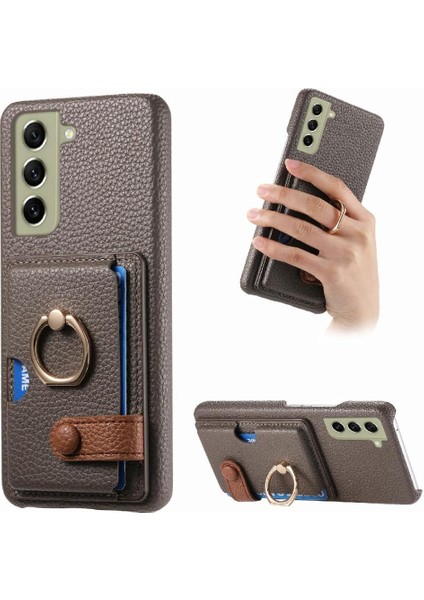 Samsung Galaxy S21 Fe Premium Dokulu Deri Kart Yuvaları Halka (Yurt Dışından)