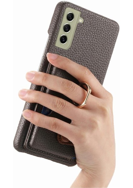 Samsung Galaxy S21 Fe Premium Dokulu Deri Kart Yuvaları Halka (Yurt Dışından)