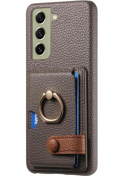 Samsung Galaxy S21 Fe Premium Dokulu Deri Kart Yuvaları Halka (Yurt Dışından)