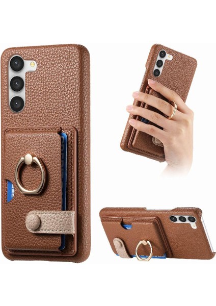 Samsung Galaxy S23 Artı Premium Dokulu Deri Kart Yuvaları Halka (Yurt Dışından)