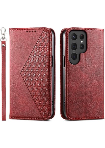 Samsung Galaxy S24 Ultra Cüzdan Eşkenar Dörtgen Şekli El Kayışı Kullanımı Için Flip Case (Yurt Dışından)