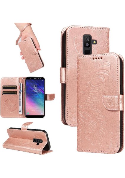 Samsung Galaxy A6 Artı Kredi Kartı Yuvası Kabartmalı Yüksek Flip Case (Yurt Dışından)