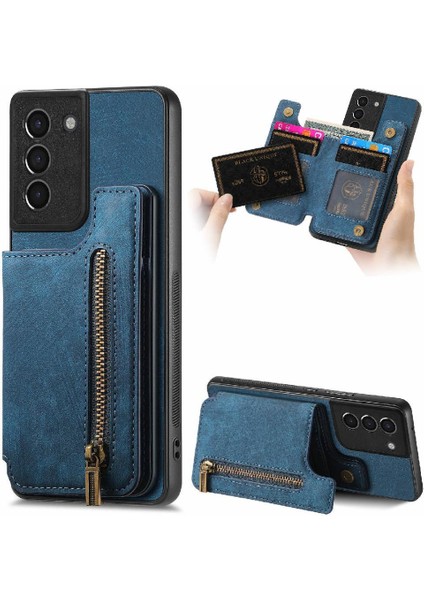 Samsung Galaxy S21 Artı Vintage Fermuar Cüzdan Katlanabilir Arka Kapak (Yurt Dışından)
