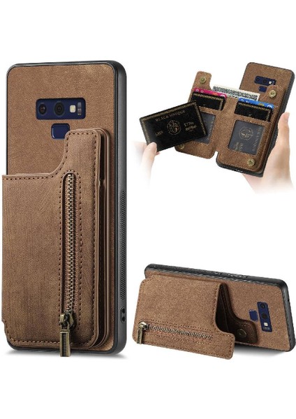 Samsung Galaxy Not 9 Için Kılıf Katlanabilir Arka Kapak Vintage Fermuar Cüzdan (Yurt Dışından)