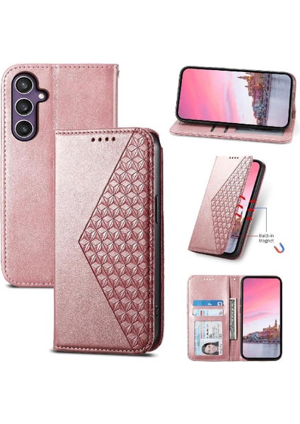 Samsung Galaxy S24 Cüzdan Eşkenar Dörtgen Şekli Standı Günlük Kullanım Için Flip Case (Yurt Dışından)