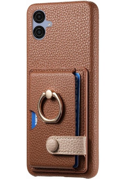 Samsung Galaxy A04E Premium Dokulu Deri Yüzük Standı Kart Yuvaları (Yurt Dışından)