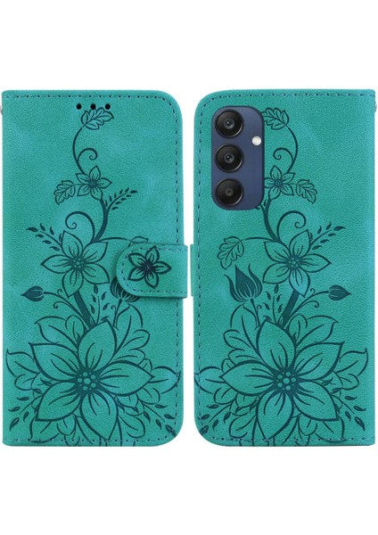 Samsung Galaxy M35 Kickstand Manyetik Kabartmalı Zambak Cüzdan Için Flip Case (Yurt Dışından)