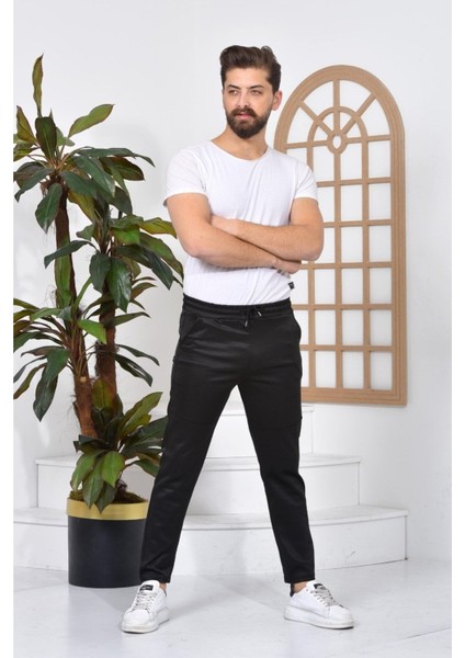 Siyah Unisex Scuba Kumaş Slimfit Düz Eşofman Altı