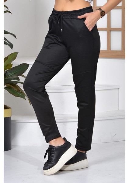 Siyah Unisex Scuba Kumaş Slimfit Düz Eşofman Altı