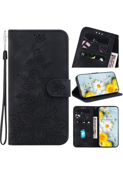 Samsung Galaxy M35 Kickstand Manyetik Kabartmalı Zambak Cüzdan Için Flip Case (Yurt Dışından)