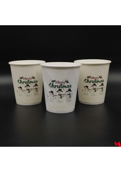 Yılbaşı Temalı Karton Bardak 50 Adet - Merry Christmas Kardan Adamlı
