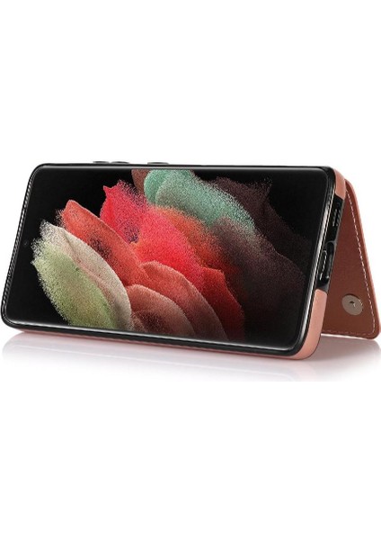 Kart ile Samsung Galaxy S21 Ultra Çift Manyetik Toka Için Cüzdan Kılıf (Yurt Dışından) modelleri