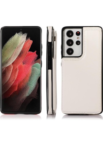 Kart ile Samsung Galaxy S21 Ultra Çift Manyetik Toka Için Cüzdan Kılıf (Yurt Dışından)