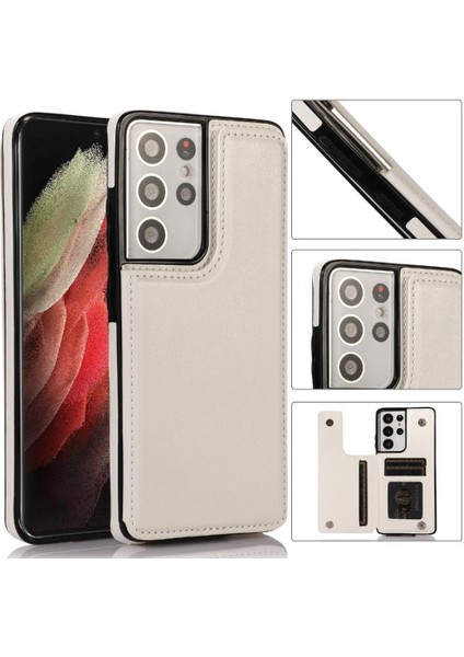 Kart ile Samsung Galaxy S21 Ultra Çift Manyetik Toka Için Cüzdan Kılıf (Yurt Dışından) fiyatları
