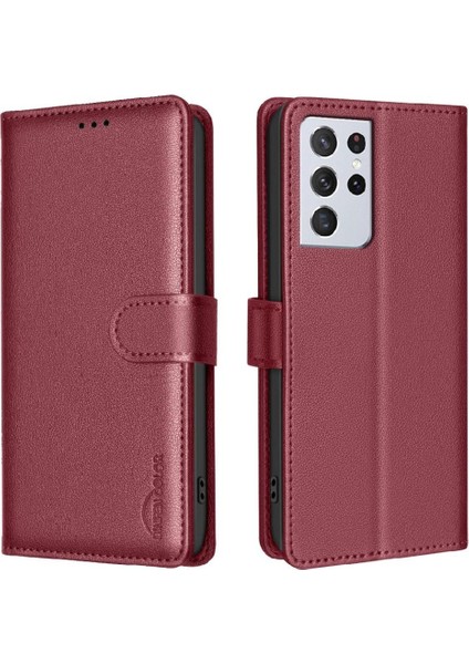 Samsung Galaxy S21 Ultra Pu Deri Manyetik Kart Tutucu Için Flip Case (Yurt Dışından)