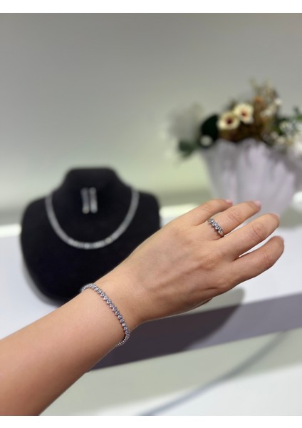 Rose Zirkon Taşlı Takı Seti Kolye Küpe Yüzük Bileklik Hediye Set fırsatları
