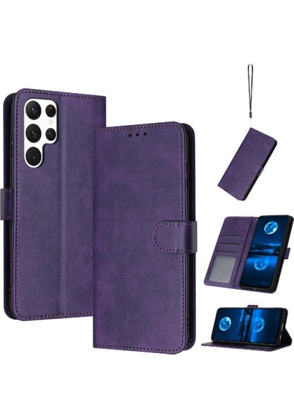 Kart ile Toka ile Samsung Galaxy S24 Ultra Pu Deri Için Flip Case (Yurt Dışından)