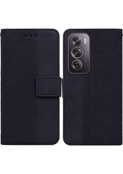 Oppo Oppo 12 Pro 5g Için Flip Case Premium Pu Deri Geometrik Kabartmalı (Yurt Dışından)