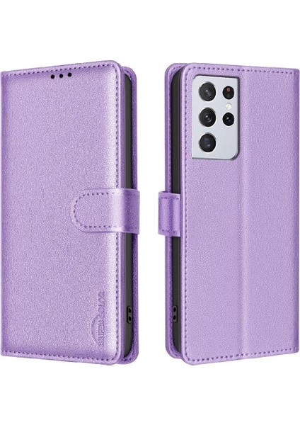 Samsung Galaxy S21 Ultra Pu Deri Manyetik Kart Tutucu Için Flip Case (Yurt Dışından)