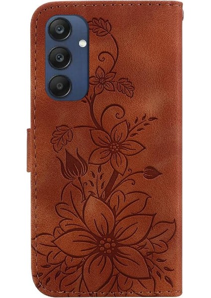 Samsung Galaxy M35 Kickstand Manyetik Kabartmalı Zambak Cüzdan Için Flip Case (Yurt Dışından)