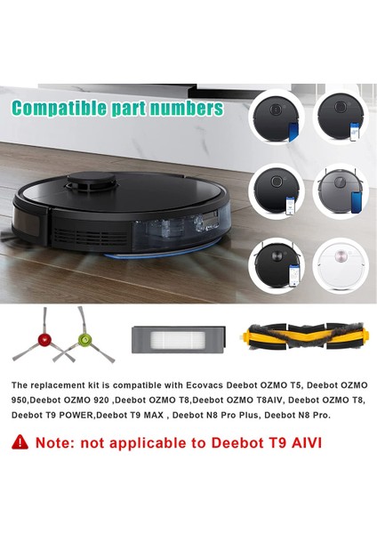 Ecovacs Için Debot Ozmo T8 / T8 Aıvı / T8 Max Ecovacs Debot N8 / N8 Plus / N8 Pro Yedek Parça Ana Yan Fırça Hepa Filtre (Yurt Dışından)